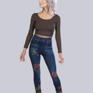 Women Vintage-Feel Denim-Look Rose Print Graphic S